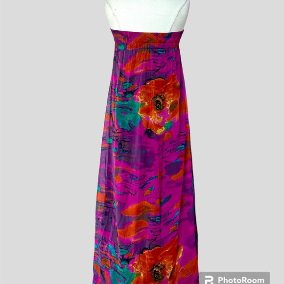 RUNAWAY PONY AUSTRALIA 100% SILK COLORFUL FLORAL STRAPLESS SHEATH MAXI DRESS SzS - Picture 3 of 12